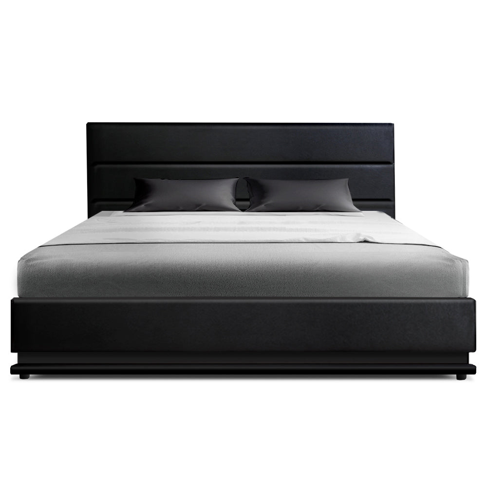 Artiss Bed Frame Double Size LED Gas Lift Black LUMI-2