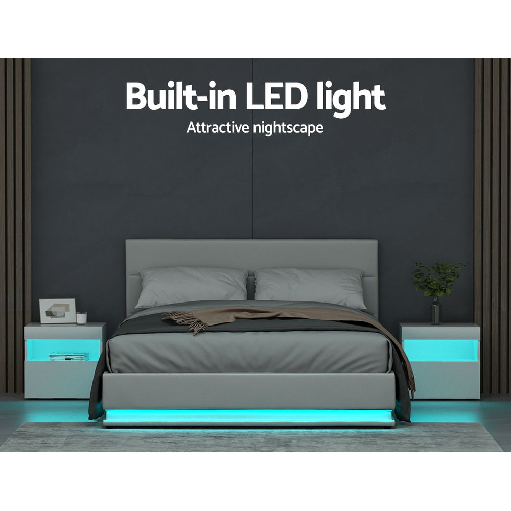 Artiss Bed Frame Queen Size LED Gas Lift White LUMI-3