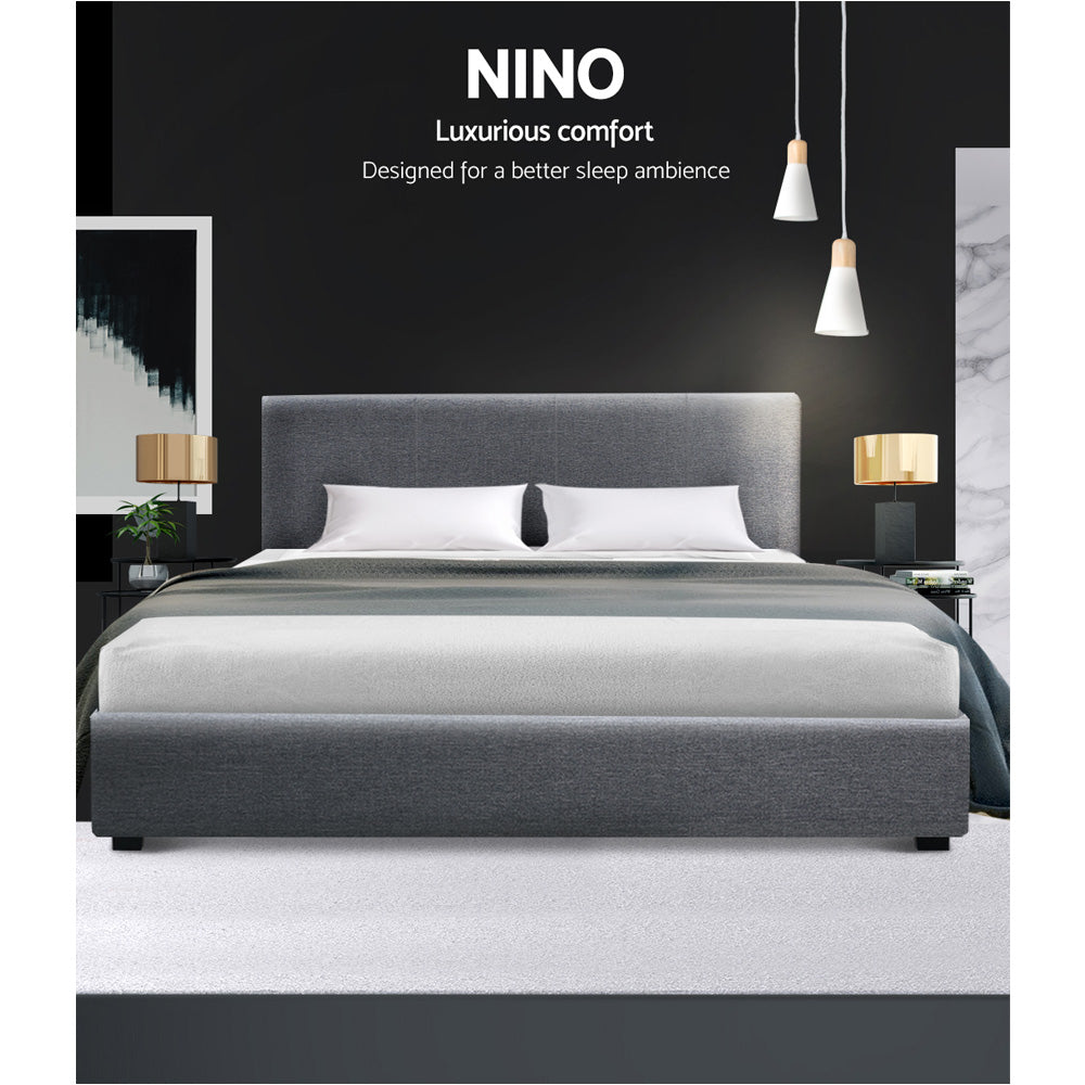 Artiss Bed Frame Queen Size Gas Lift Grey NINO-2