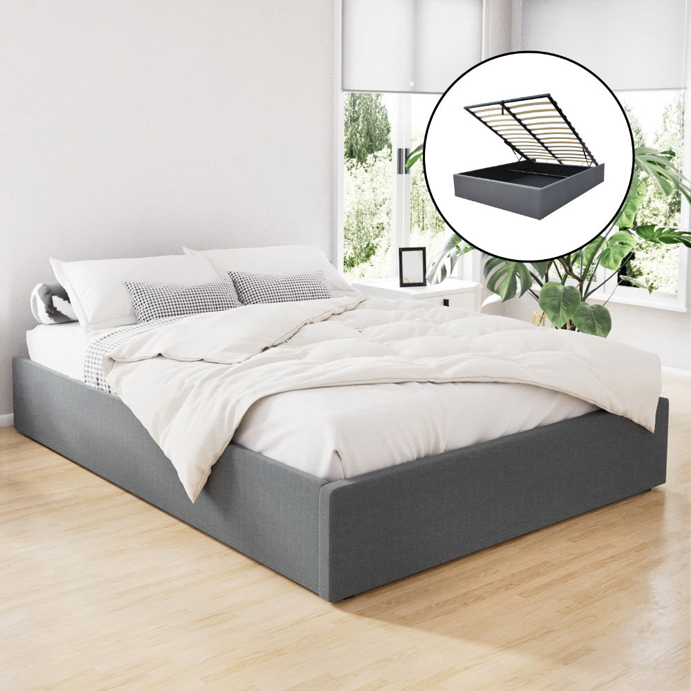 Artiss Bed Frame Double Size Gas Lift Base Grey TOKI-7