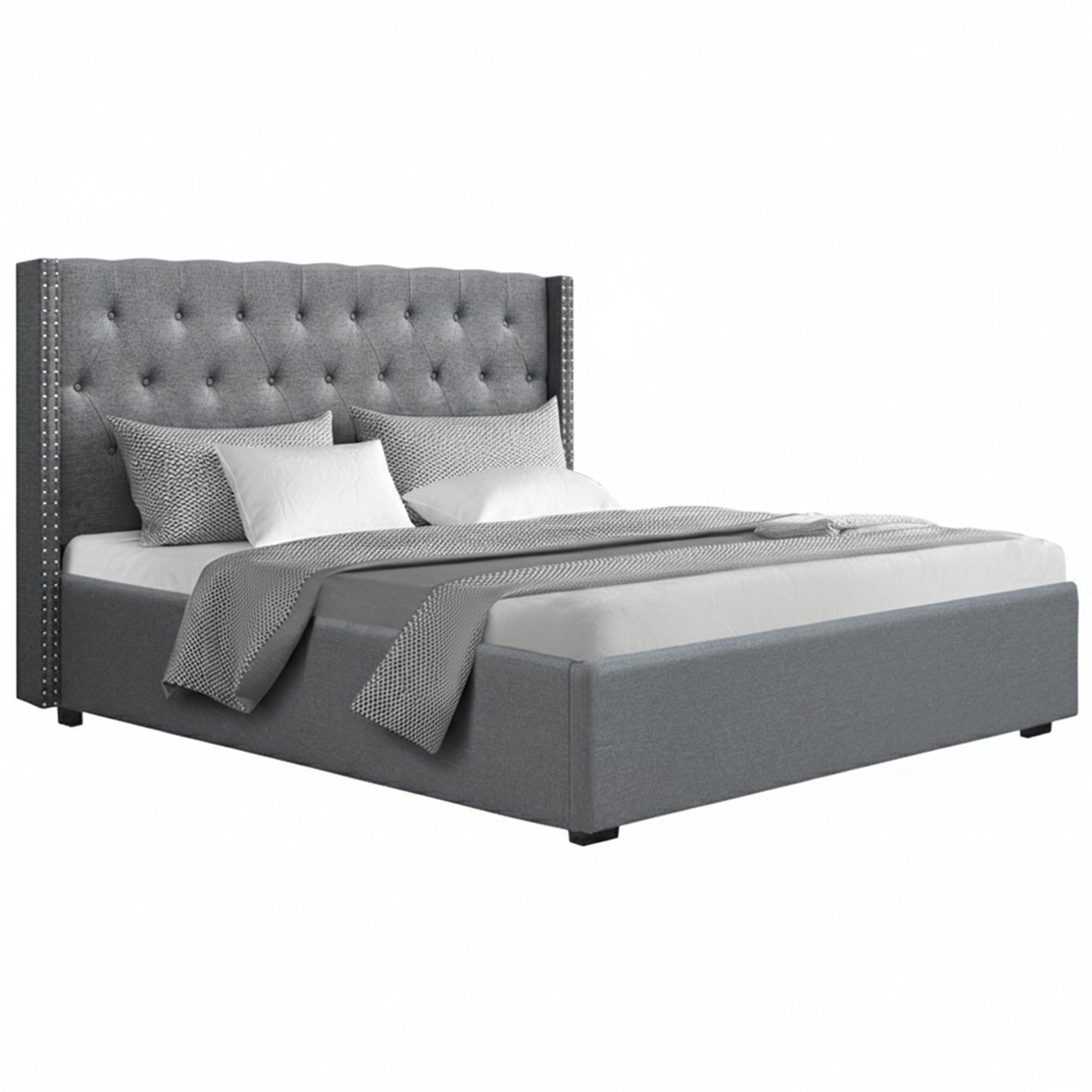 Artiss King Bed Frame Storage Tufted Headboard Gas Lift Base Grey-1