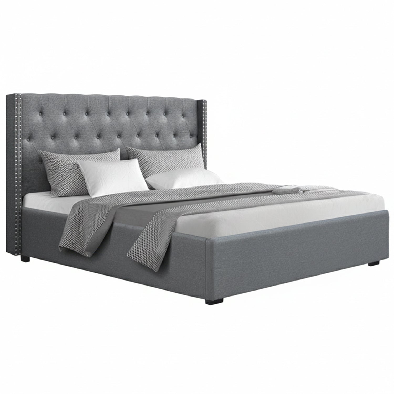 Artiss King Bed Frame Storage Tufted Headboard Gas Lift Base Grey-1