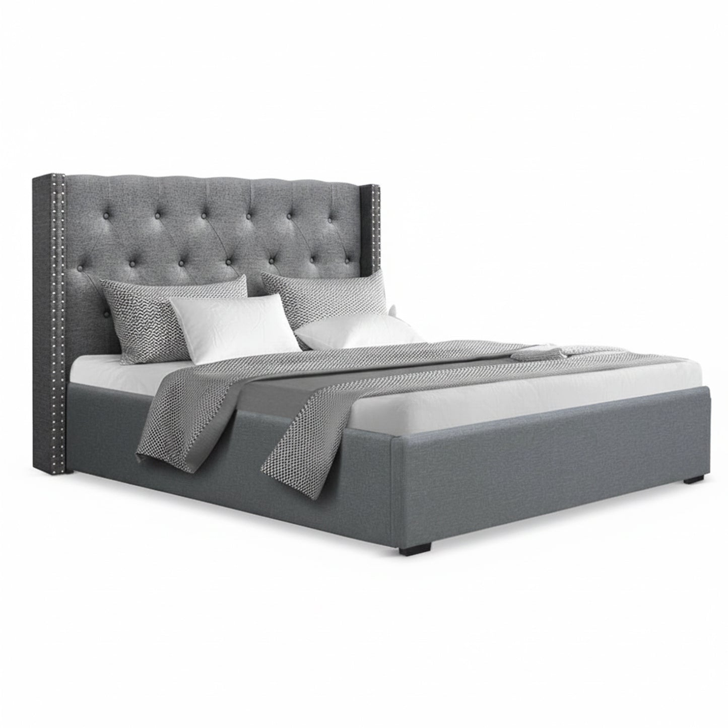 Artiss Queen Bed Frame Storage Tufted Headboard Gas Lift Base Grey-1