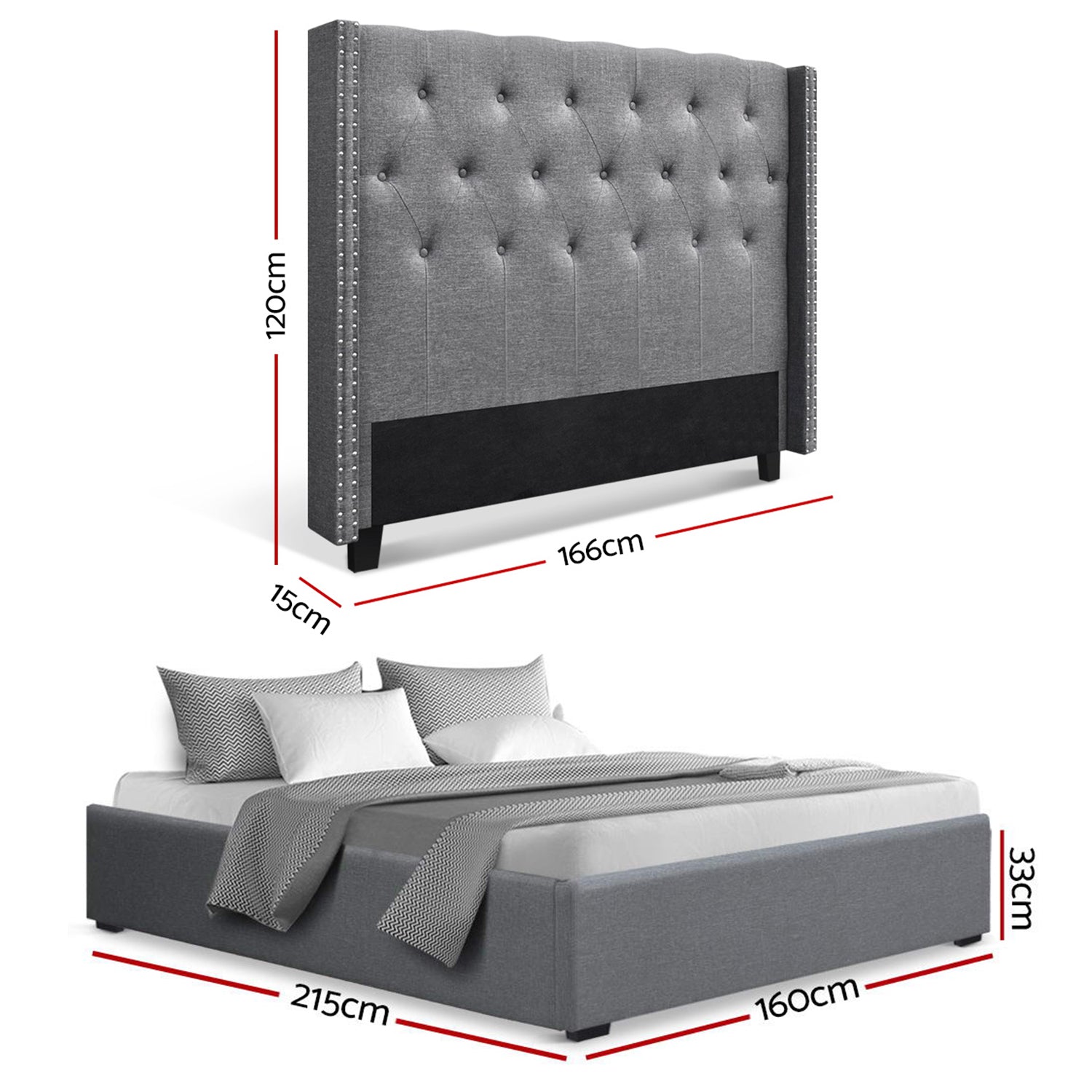 Artiss Queen Bed Frame Storage Tufted Headboard Gas Lift Base Grey-3