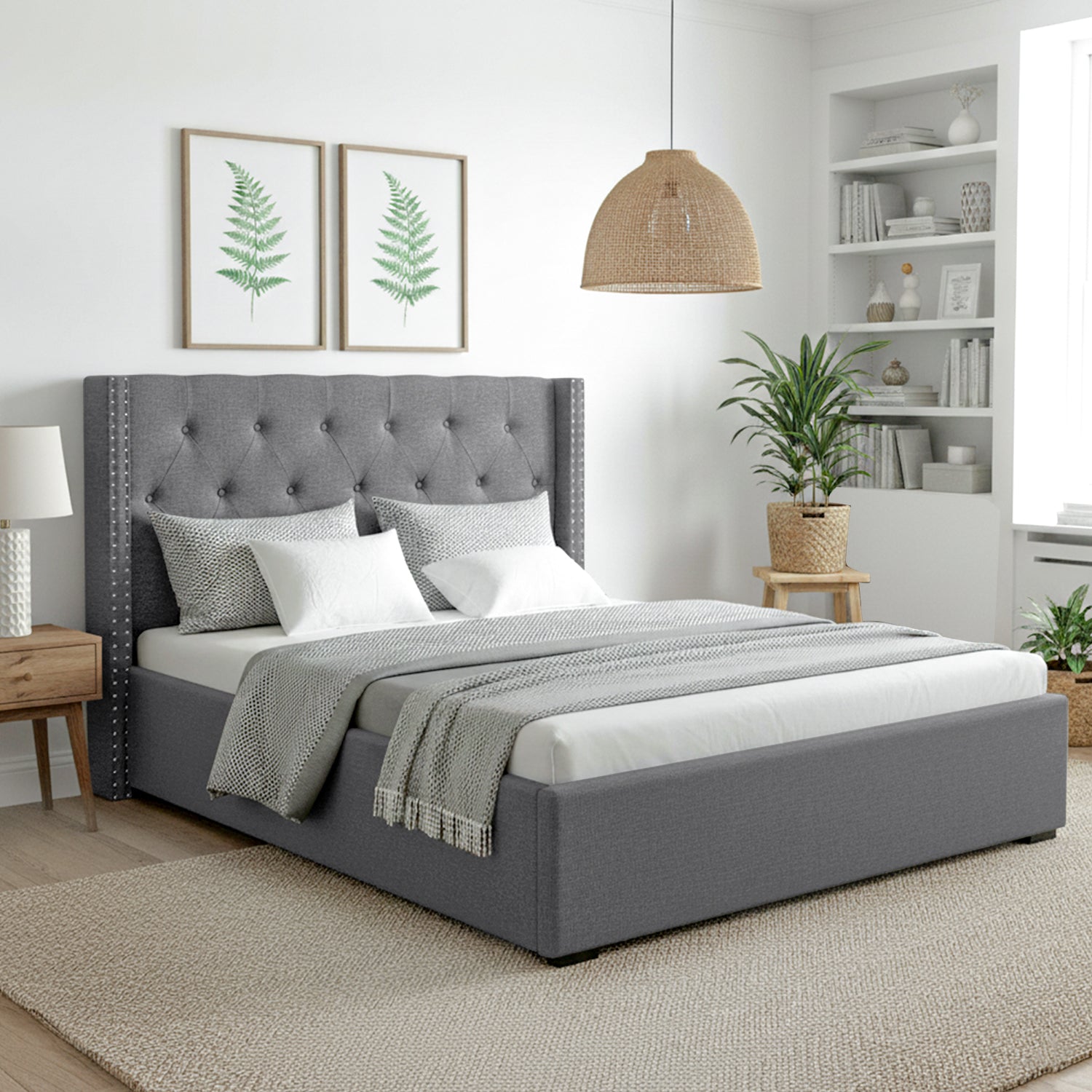 Artiss Queen Bed Frame Storage Tufted Headboard Gas Lift Base Grey-6