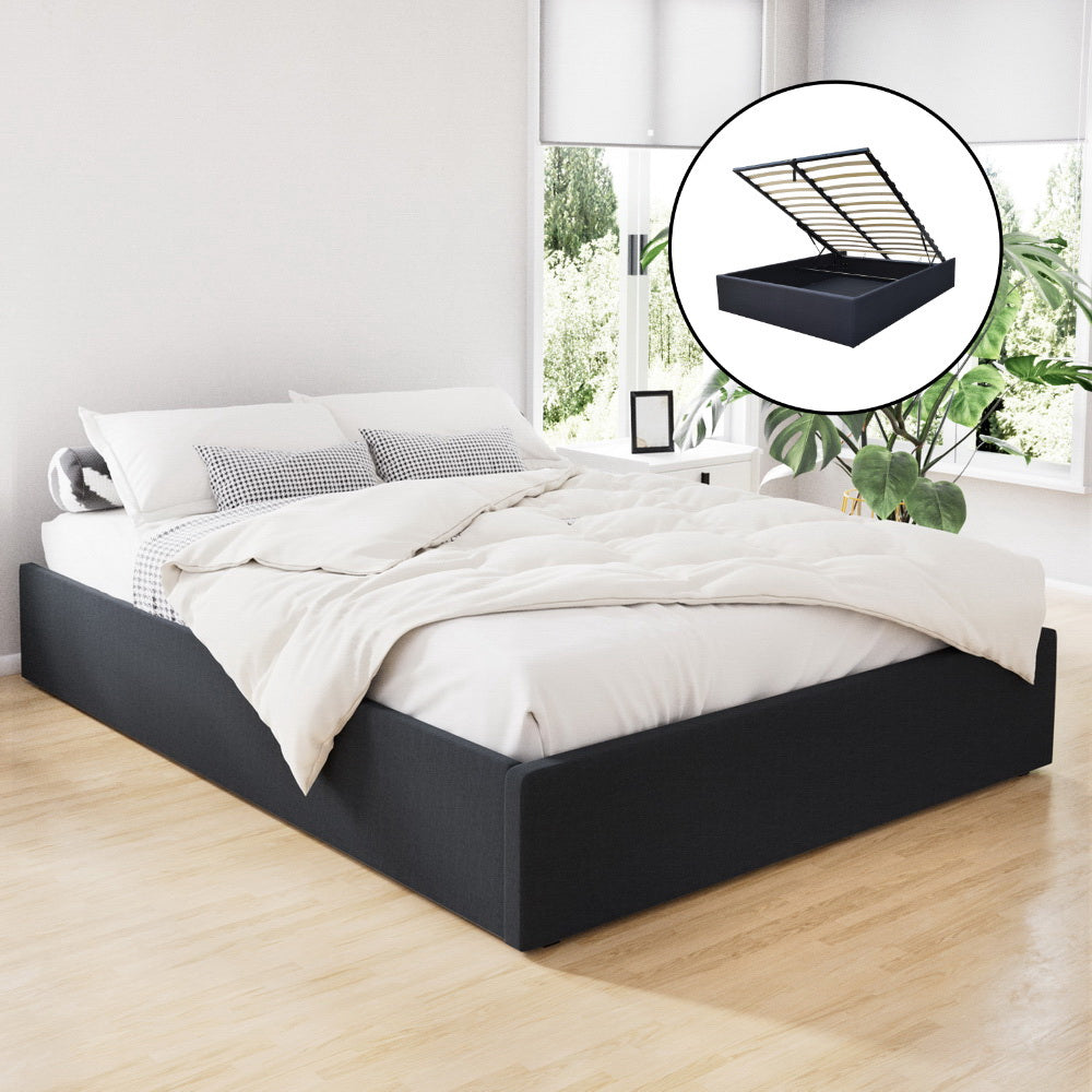 Artiss Bed Frame Queen Size Gas Lift Base Charcoal TOKI-7