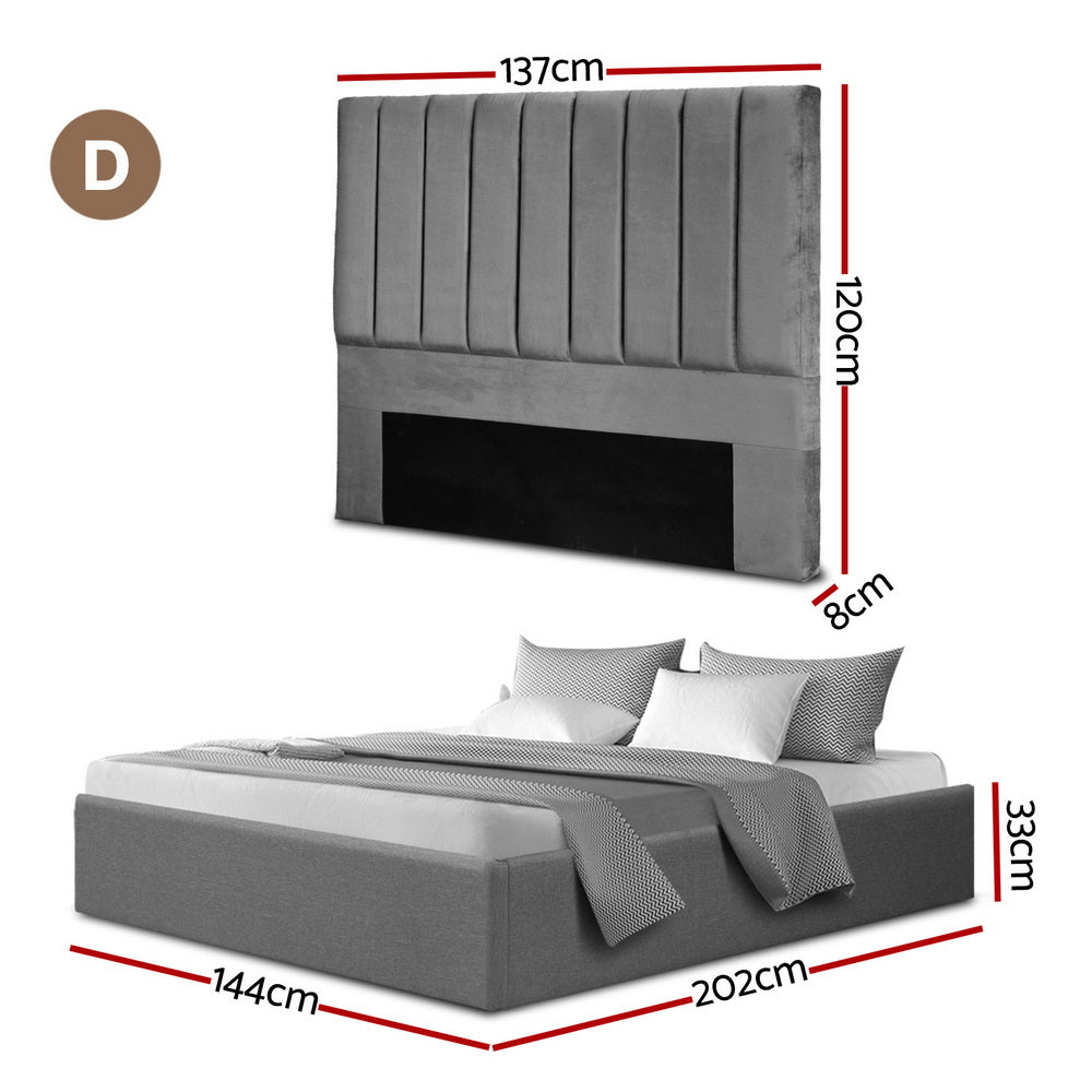 Artiss Double Bed Frame with Storage Grey Velvet Headboard Gas Lift Platform Base-1