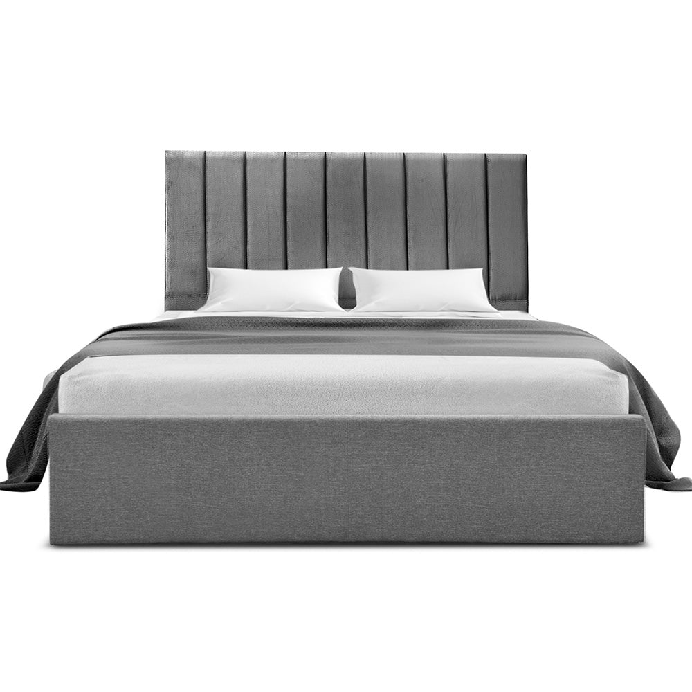 Artiss Double Bed Frame with Storage Grey Velvet Headboard Gas Lift Platform Base-2