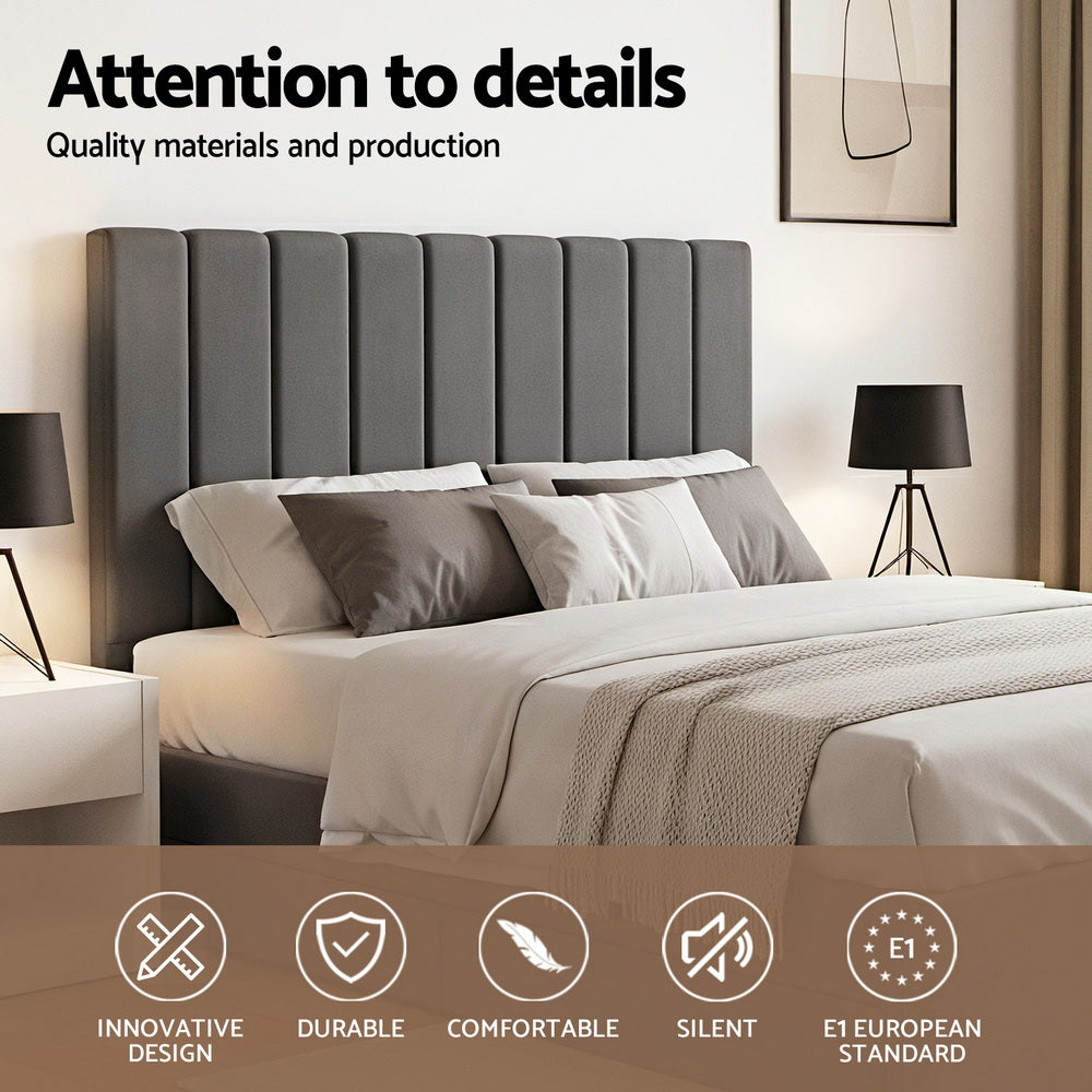 Artiss Double Bed Frame with Storage Grey Velvet Headboard Gas Lift Platform Base-4