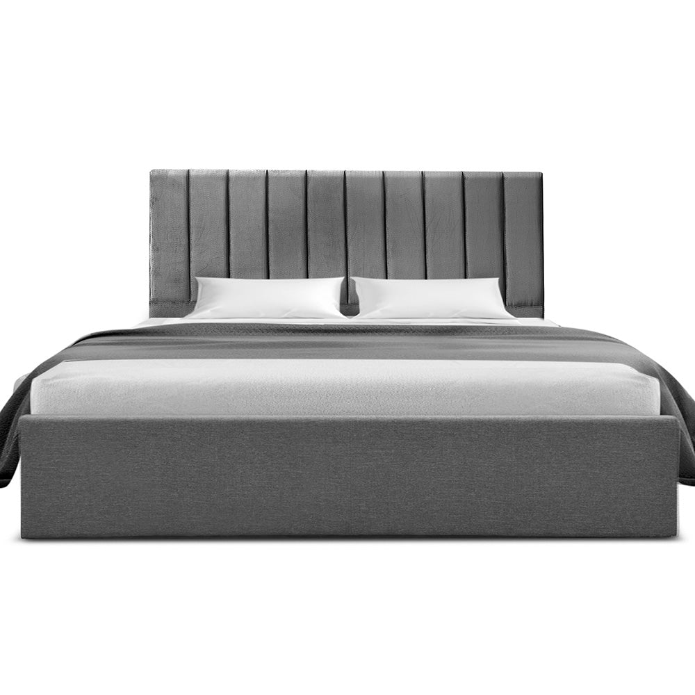 Artiss King Bed Frame with Storage Grey Velvet Headboard Gas Lift Platform Base-2