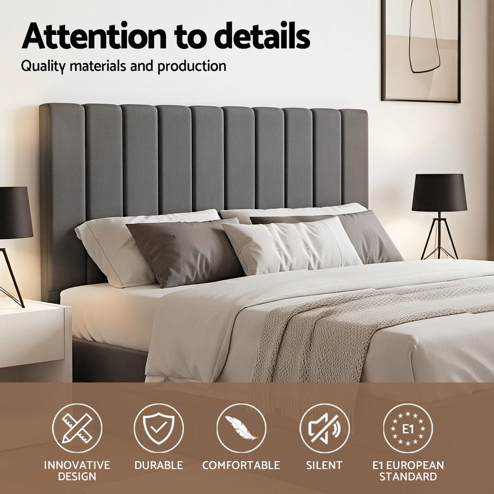 Artiss King Bed Frame with Storage Grey Velvet Headboard Gas Lift Platform Base-4