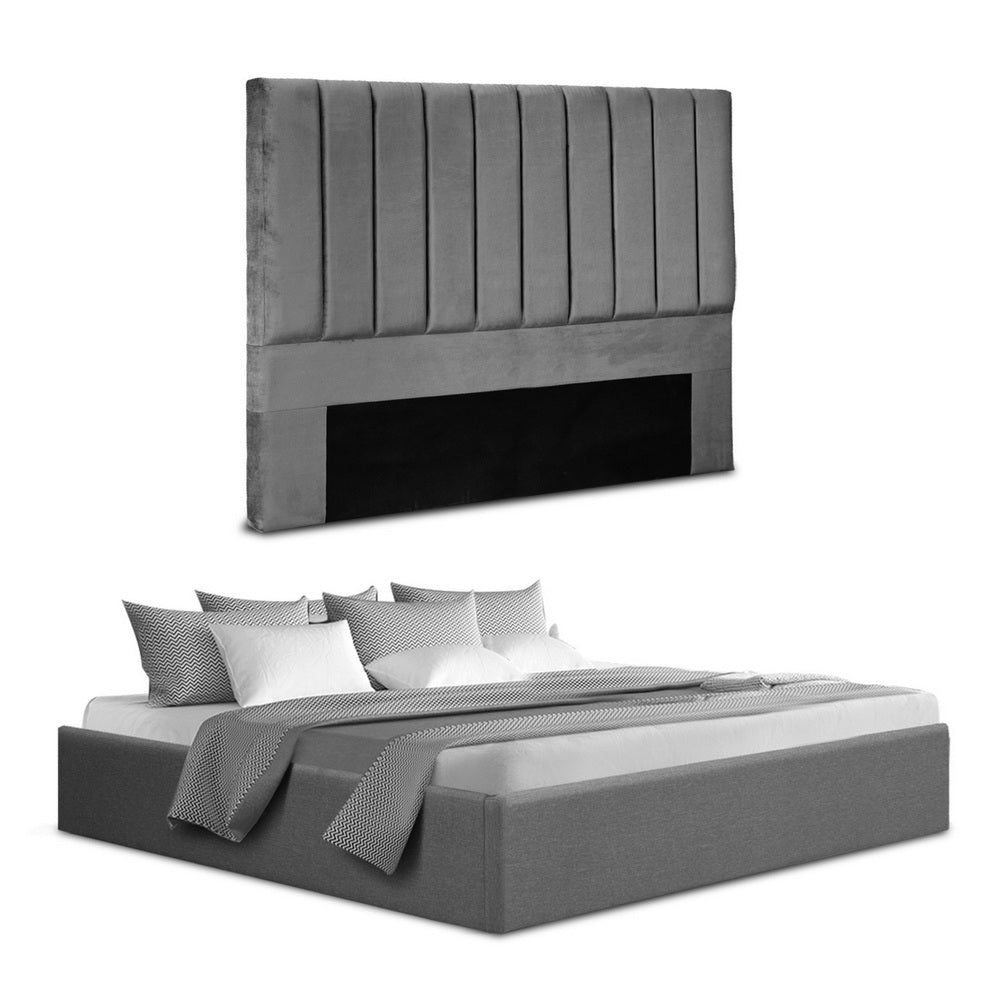 Artiss King Bed Frame with Storage Grey Velvet Headboard Gas Lift Platform Base-6