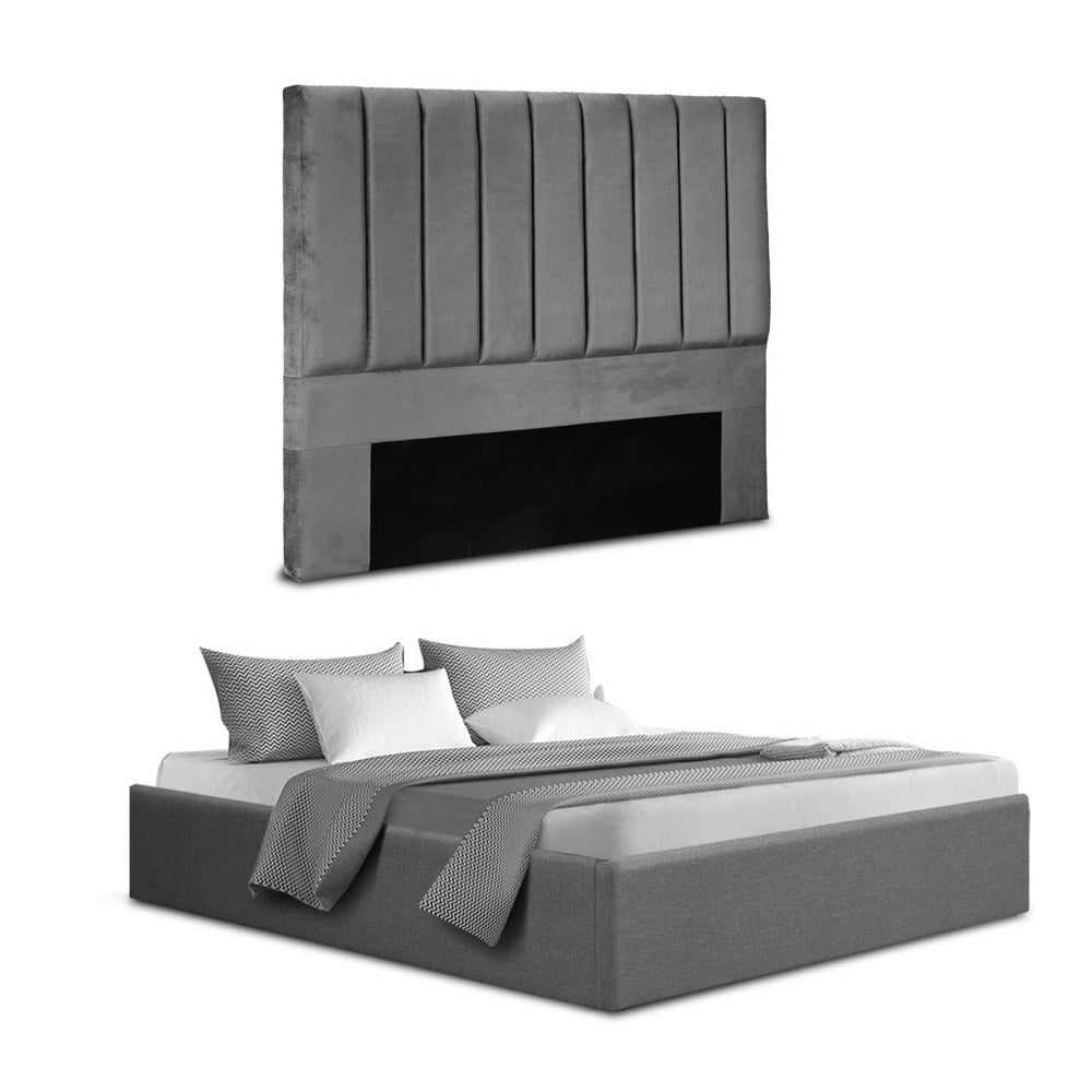 Artiss Queen Bed Frame with Storage Grey Velvet Headboard Gas Lift Platform Base-6