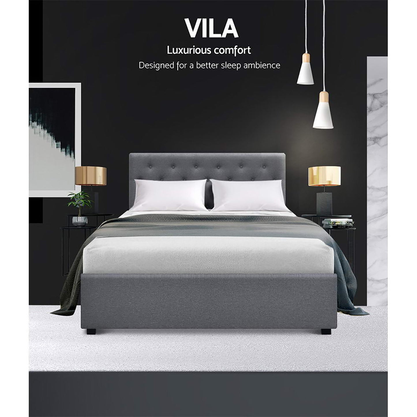 Artiss Bed Frame Double Size Gas Lift Grey VILA-3