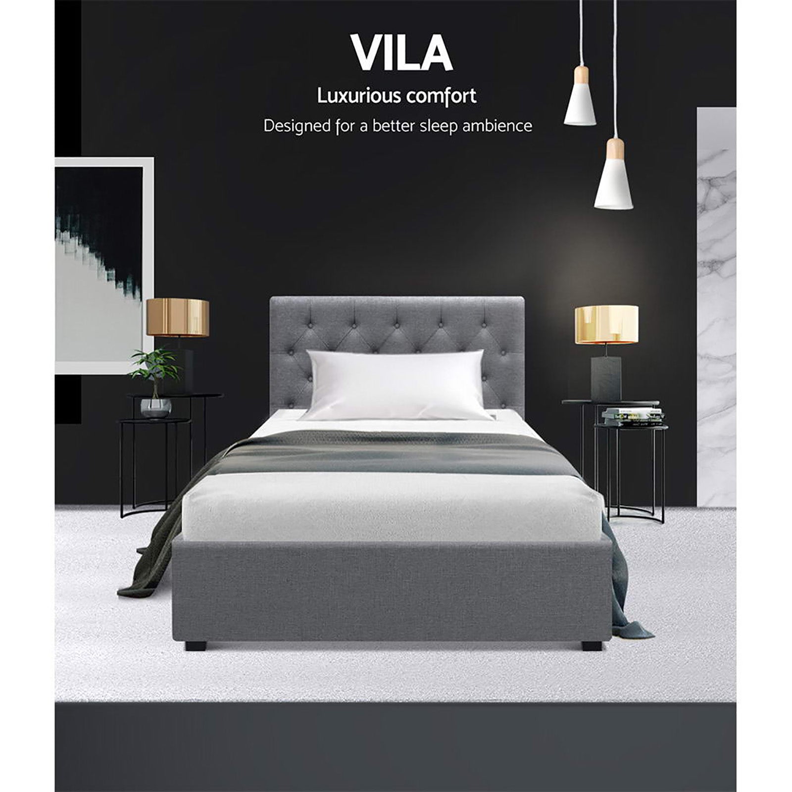 Artiss Bed Frame King Single Size Gas Lift Grey VILA-3