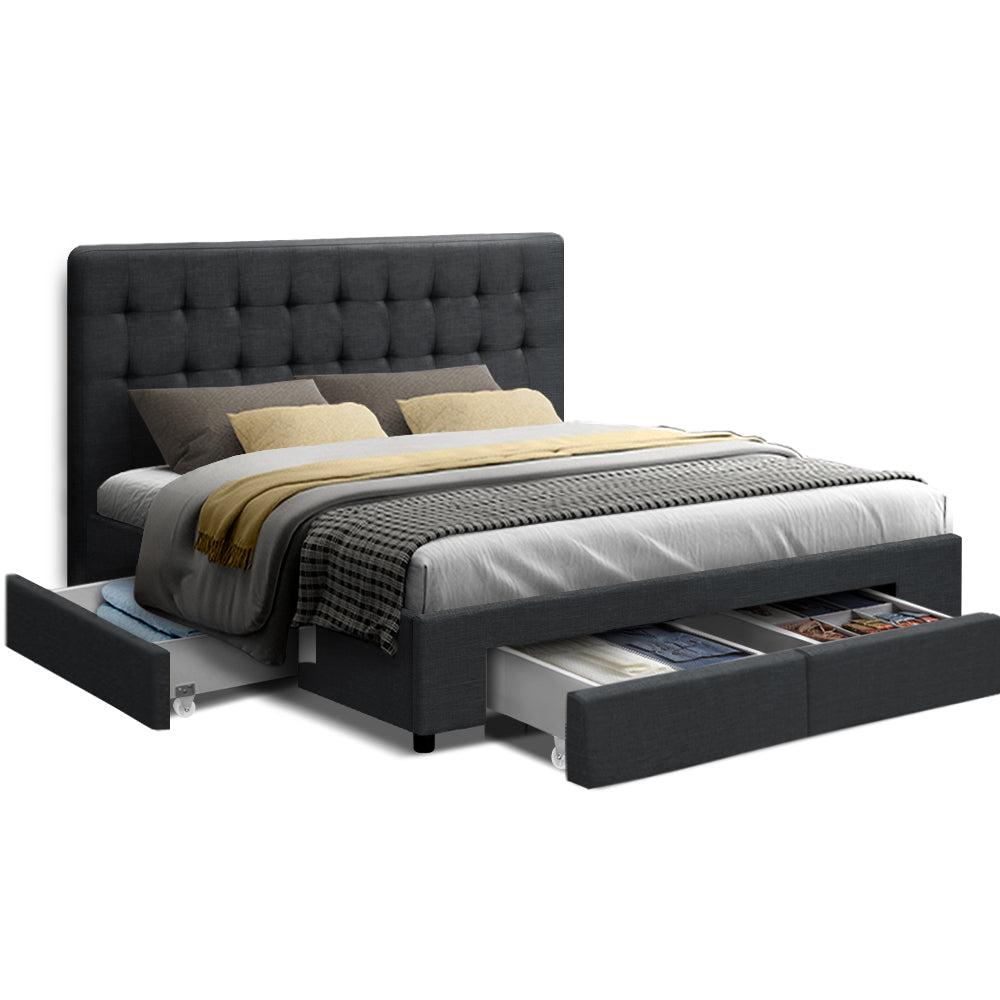 Artiss Bed Frame Double Size with 4 Drawers Grey AVIO-0