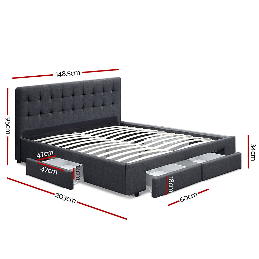 Artiss Bed Frame Double Size with 4 Drawers Grey AVIO-1