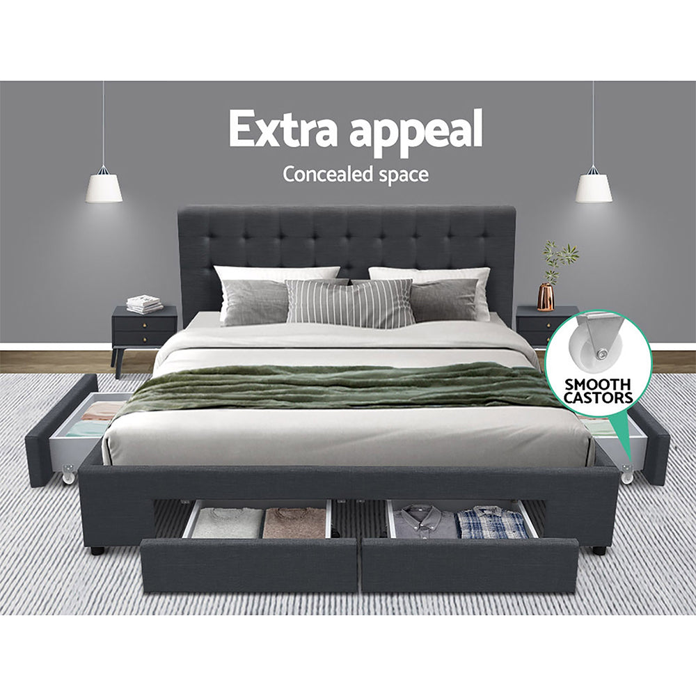 Artiss Bed Frame Double Size with 4 Drawers Grey AVIO-3