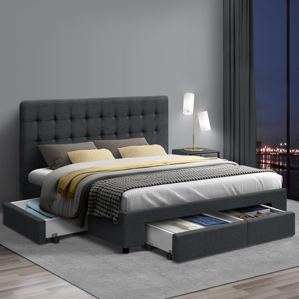 Artiss Bed Frame Double Size with 4 Drawers Grey AVIO-6