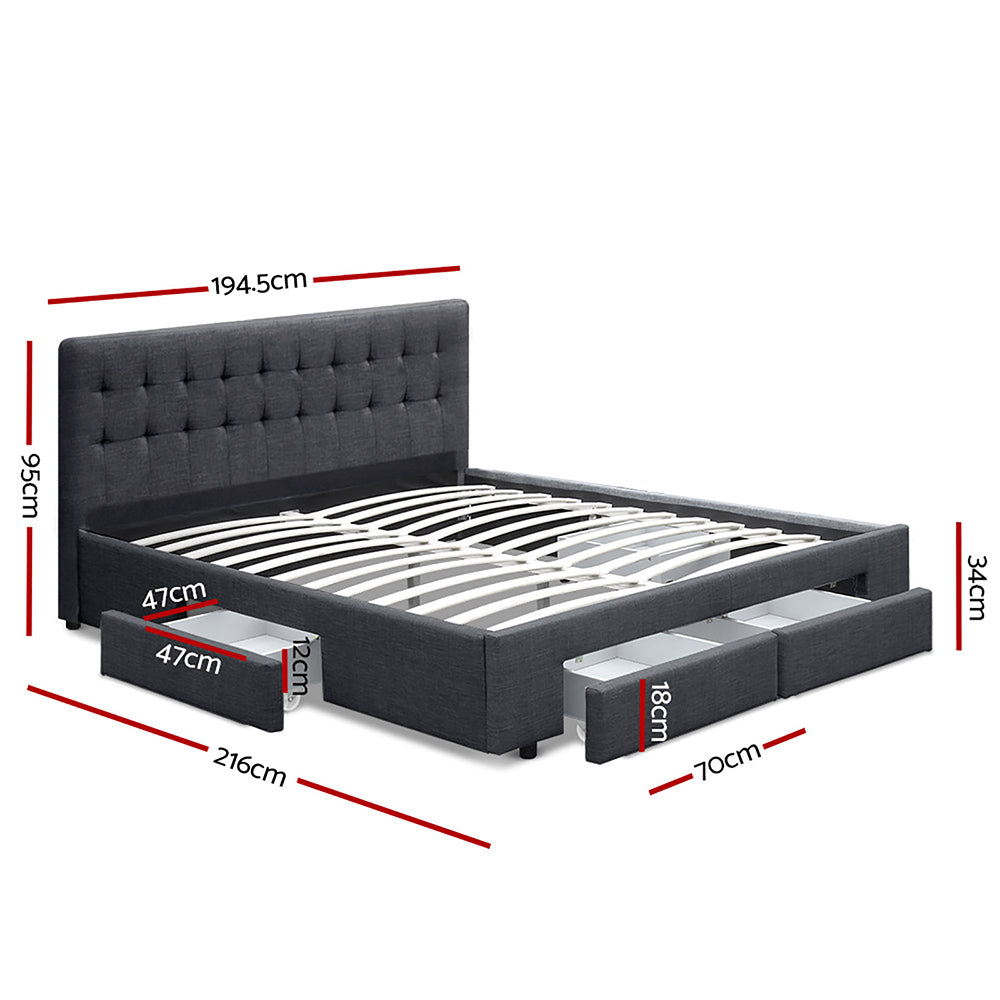 Artiss Bed Frame King Size with 4 Drawers Charcoal AVIO-1