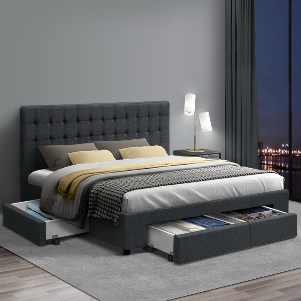 Artiss Bed Frame King Size with 4 Drawers Charcoal AVIO-6