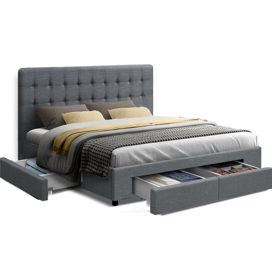 Artiss Bed Frame King Size with 4 Drawers Grey AVIO-0