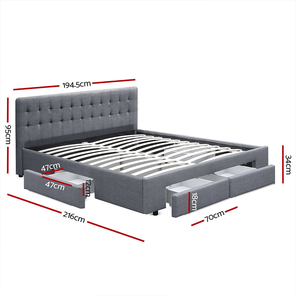 Artiss Bed Frame King Size with 4 Drawers Grey AVIO-1