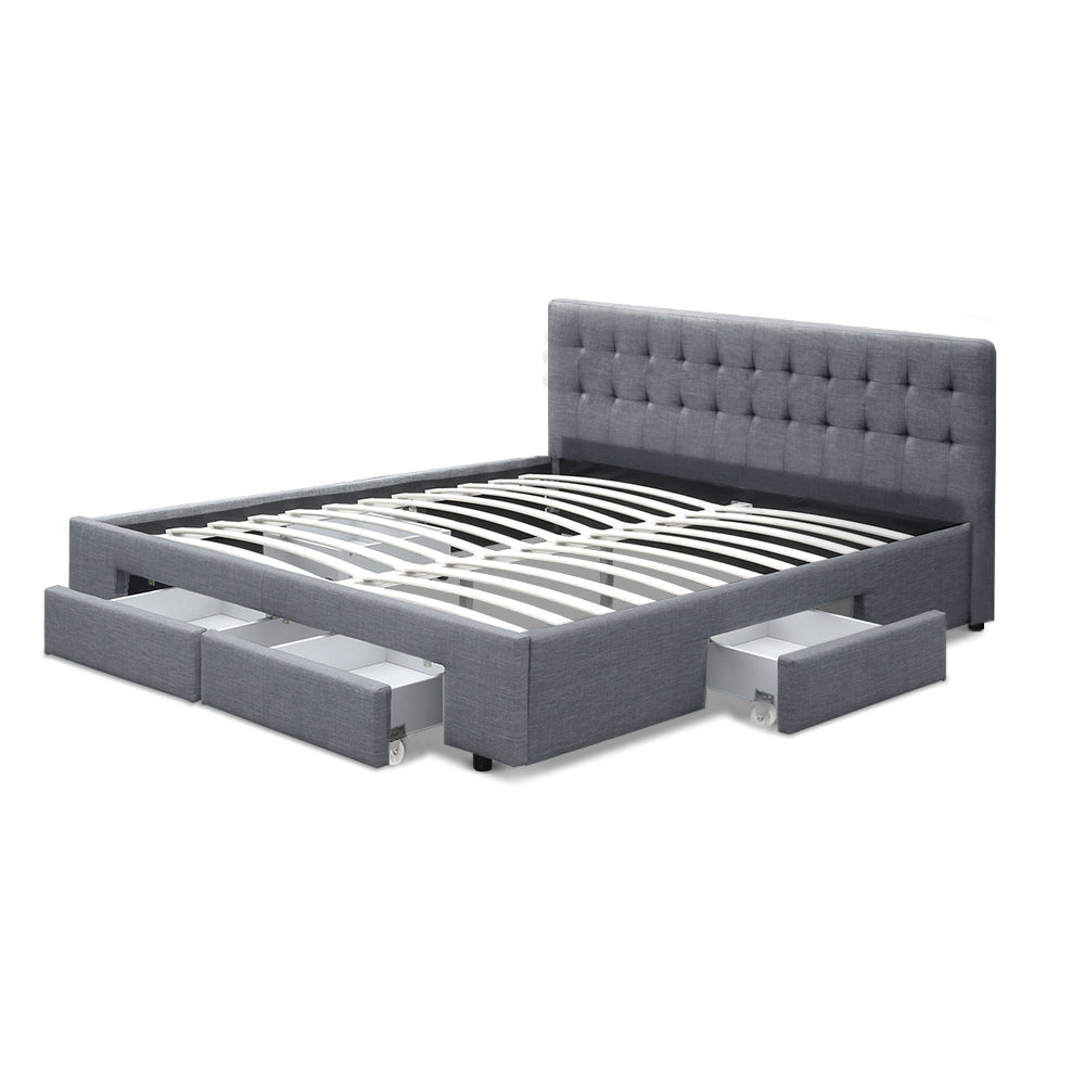 Artiss Bed Frame King Size with 4 Drawers Grey AVIO-2