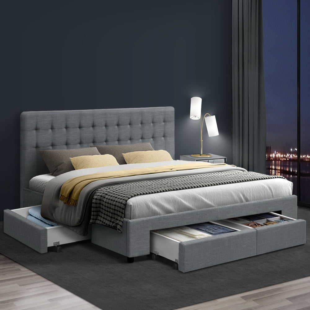 Artiss Bed Frame King Size with 4 Drawers Grey AVIO-6