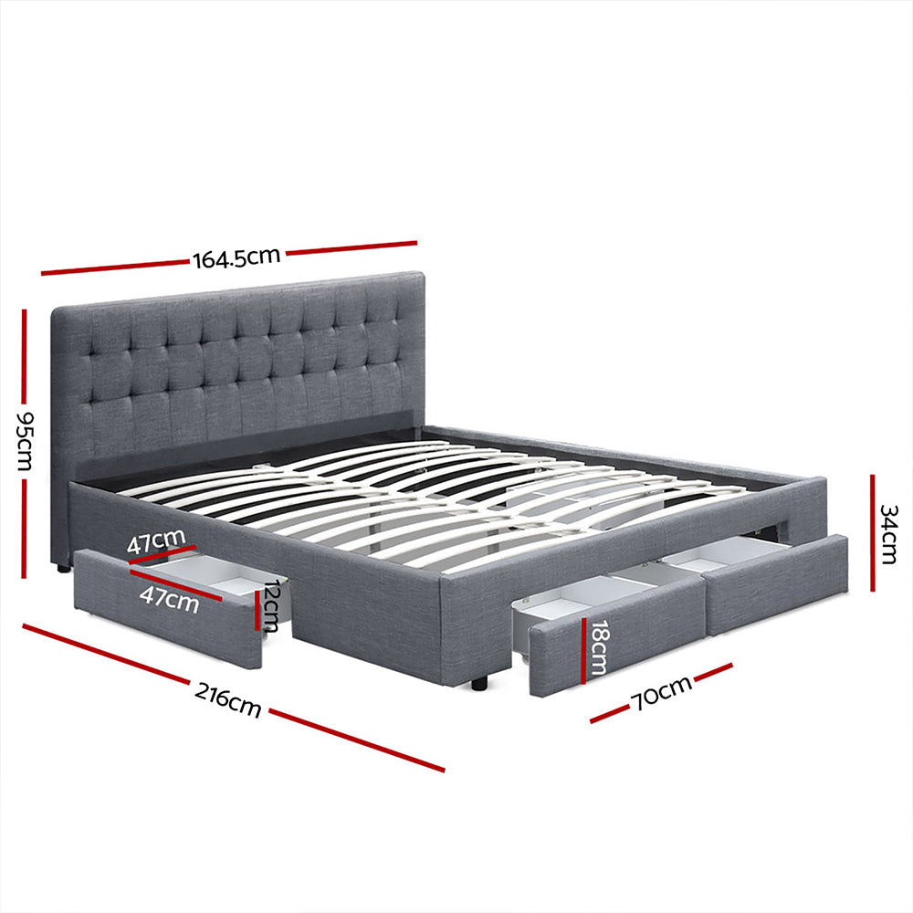 Artiss Bed Frame Queen Size with 4 Drawers Grey AVIO-1