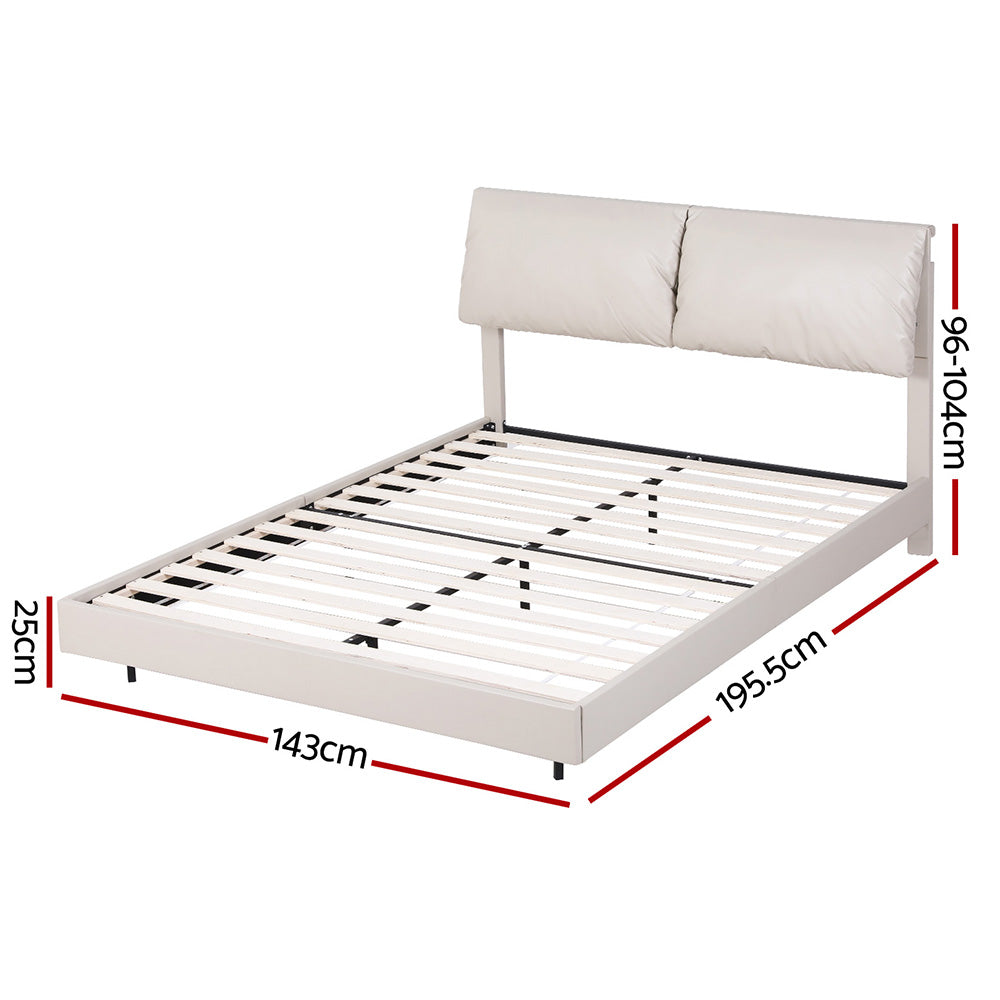 Artiss Double Bed Frame RGB LED Floating Beds Adjustable Headboard Beige White-1