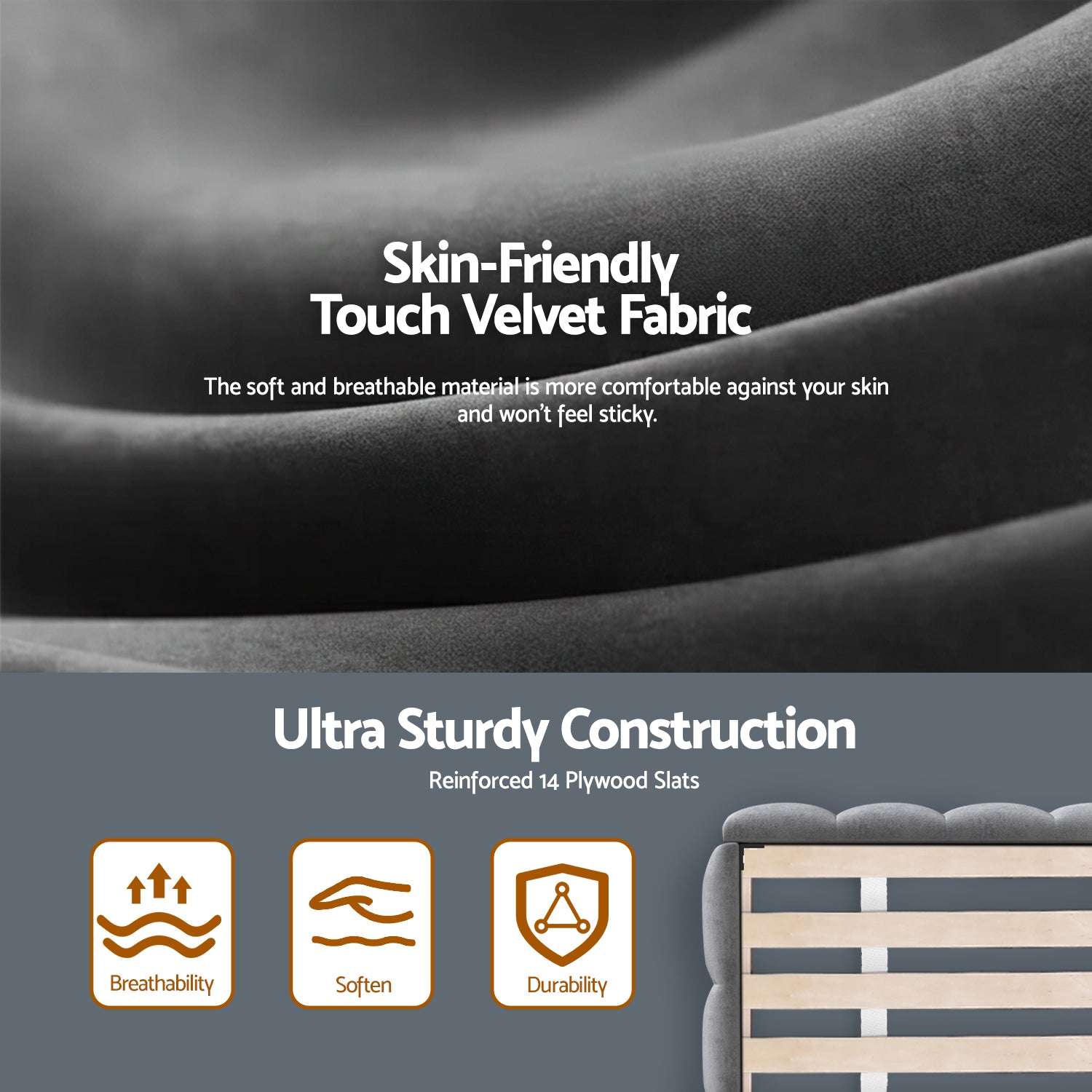 Artiss Double Size Bed Frame Plush Soft Headboard Velvet Platform Base for Modern Bedrooms Grey-5