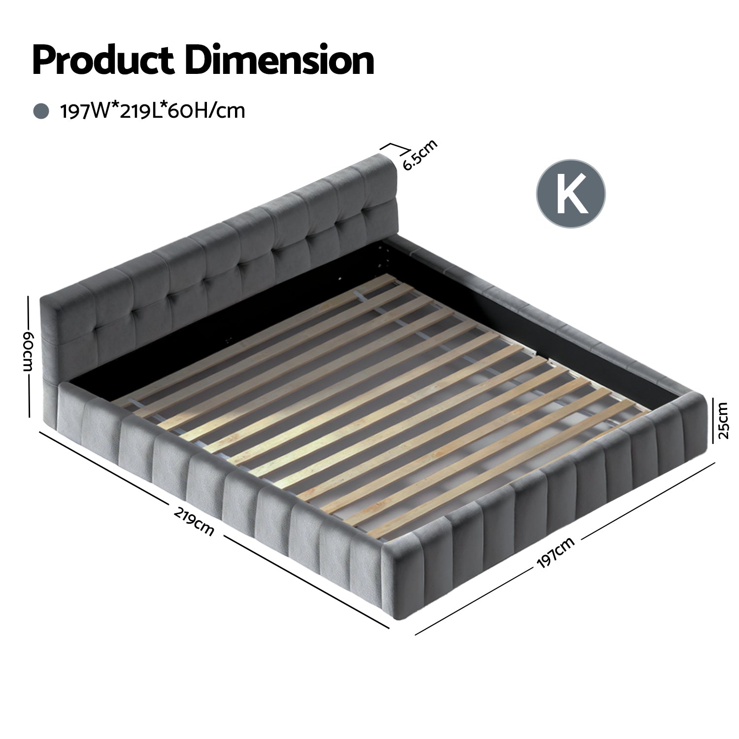 Artiss King Size Bed Frame Plush Soft Headboard Velvet Platform Base for Modern Bedrooms Grey-1