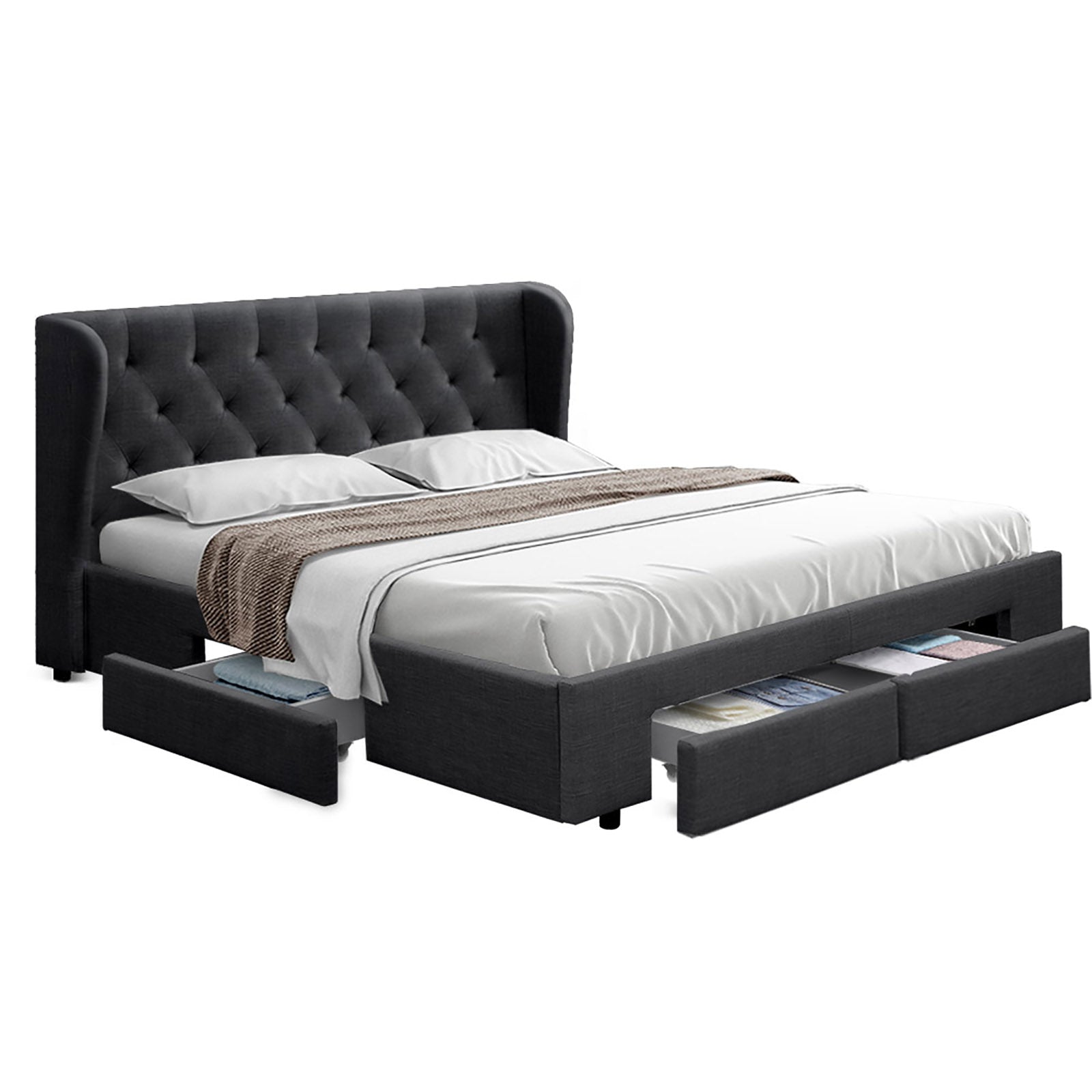 Artiss Bed Frame King Size with 4 Drawers Charcoal MILA-0