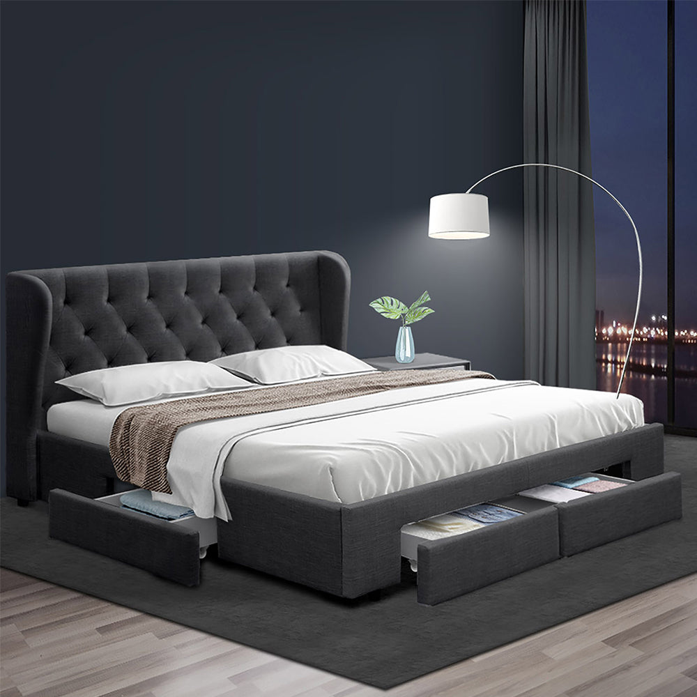 Artiss Bed Frame King Size with 4 Drawers Charcoal MILA-7