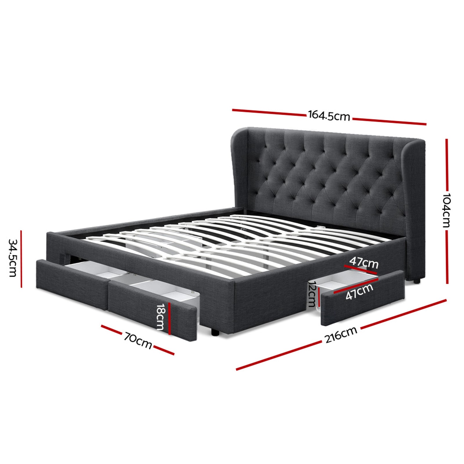 Artiss Bed Frame Queen Size with 4 Drawers Charcoal MILA-2