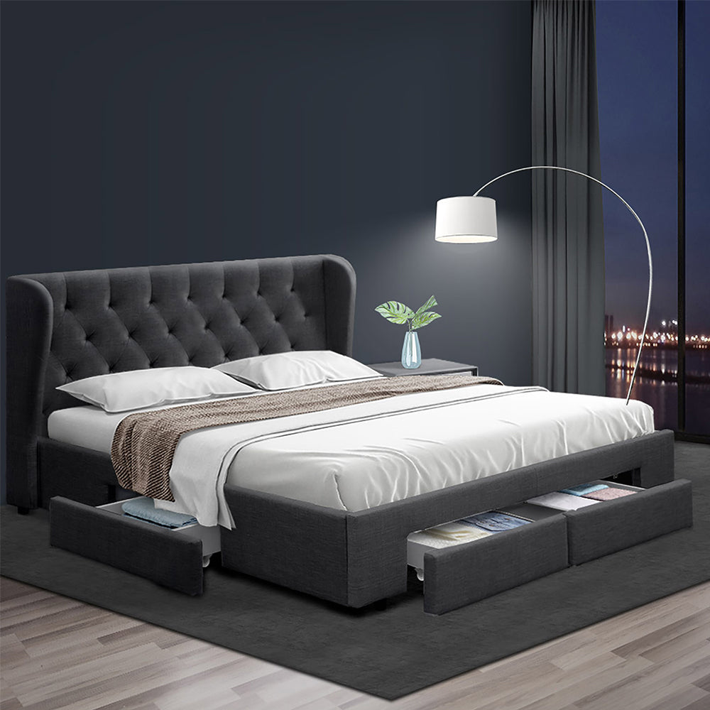 Artiss Bed Frame Queen Size with 4 Drawers Charcoal MILA-7