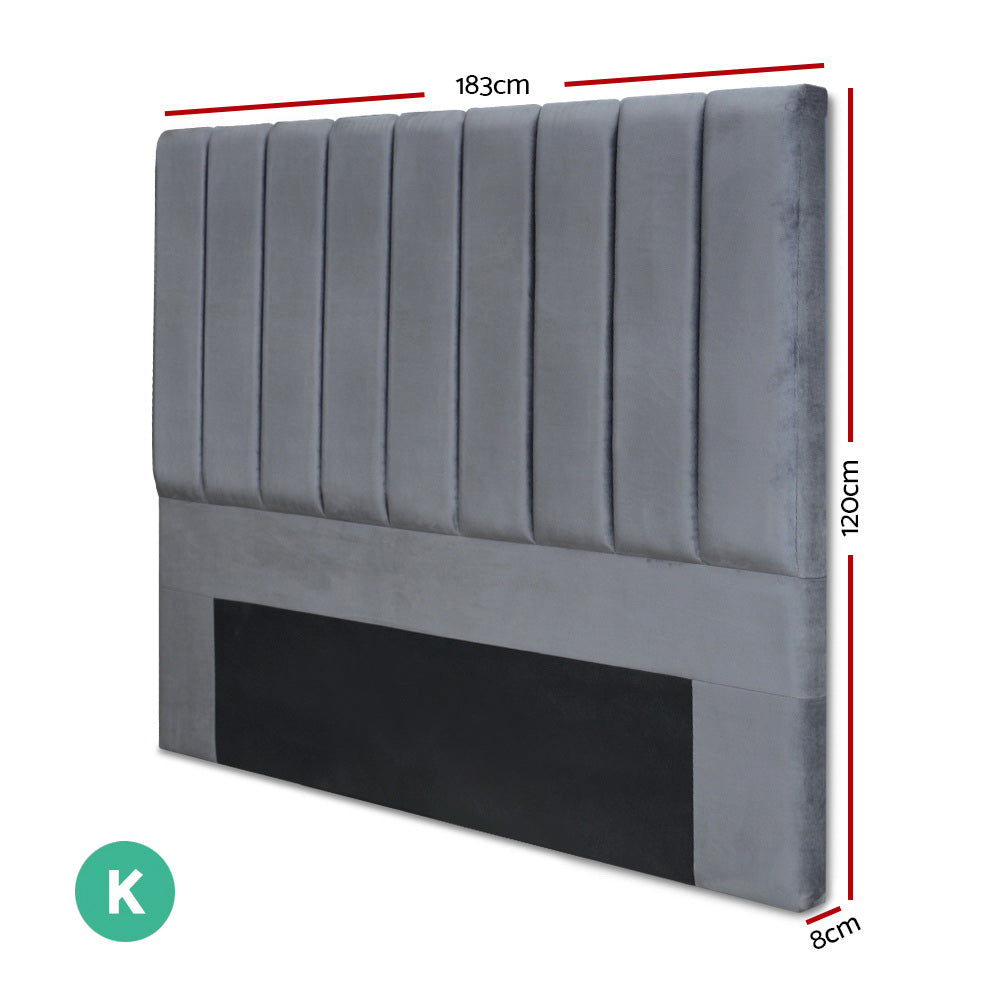 Artiss Bed Head Headboard King Velvet - VELA Grey-1