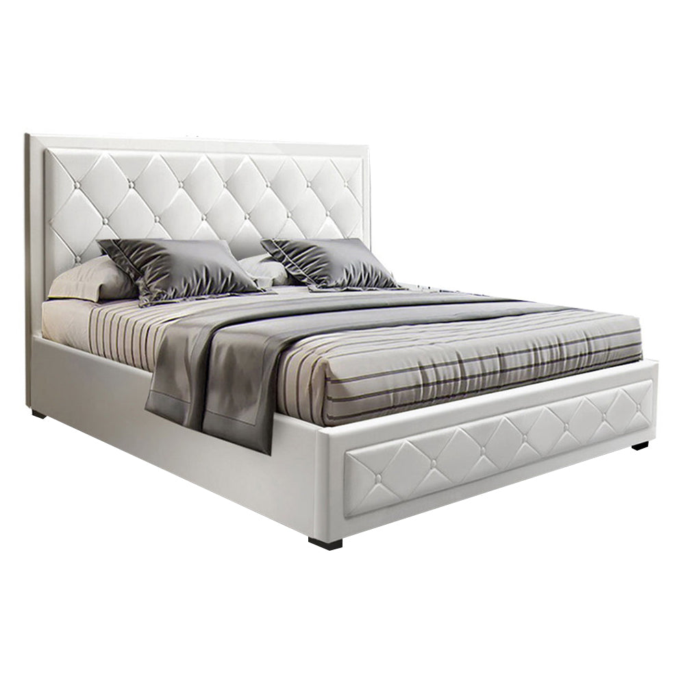 Artiss Bed Frame Double Size Gas Lift White TIYO-0