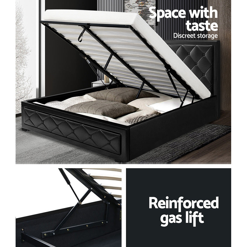 Artiss Bed Frame Double Size Gas Lift Black TIYO-3