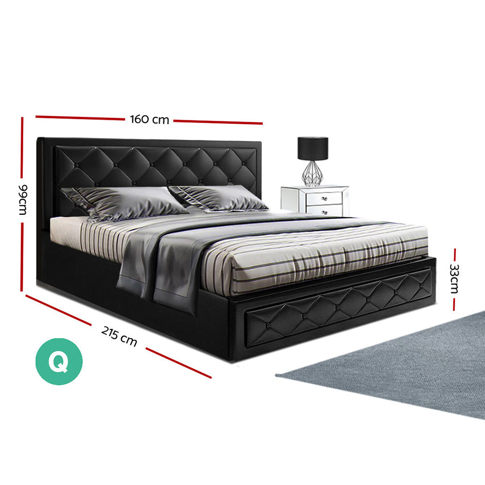 Artiss Bed Frame Queen Size Gas Lift Black TIYO-1