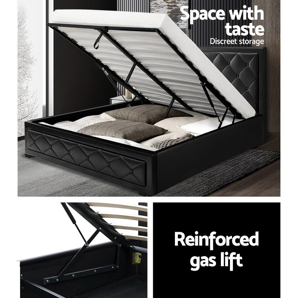 Artiss Bed Frame Queen Size Gas Lift Black TIYO-3