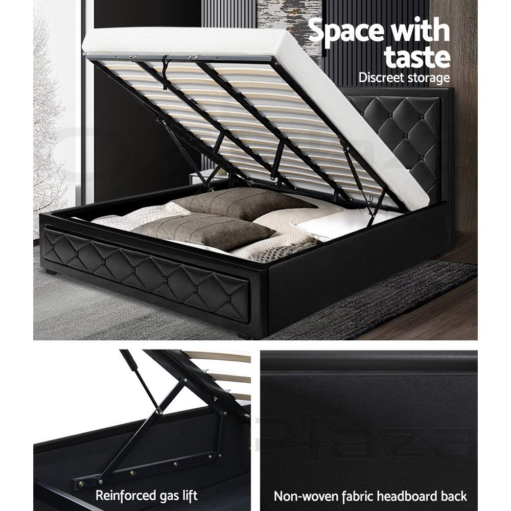 Artiss Bed Frame King Size Gas Lift Black TIYO-3