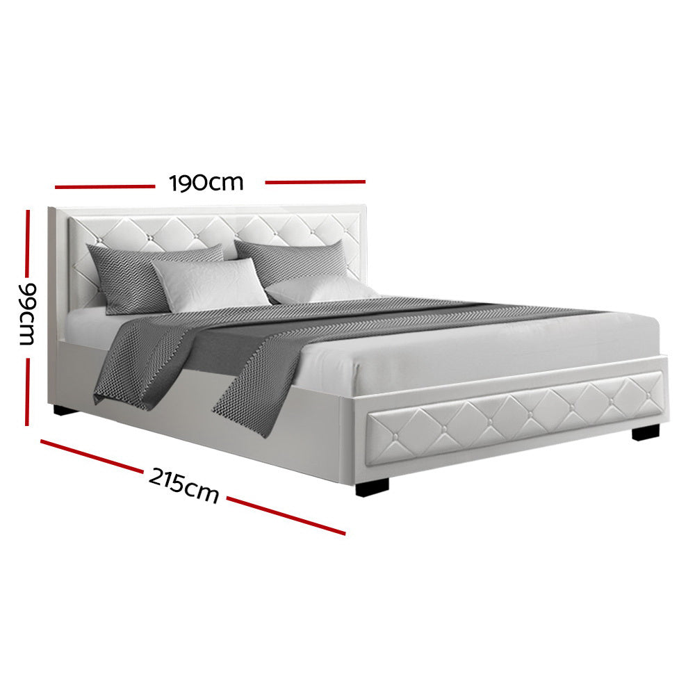 Artiss Bed Frame King Size Gas Lift White TIYO-1