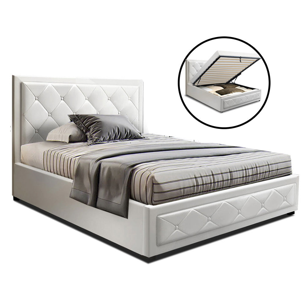 Artiss Bed Frame King Single Size Gas Lift White TIYO-0