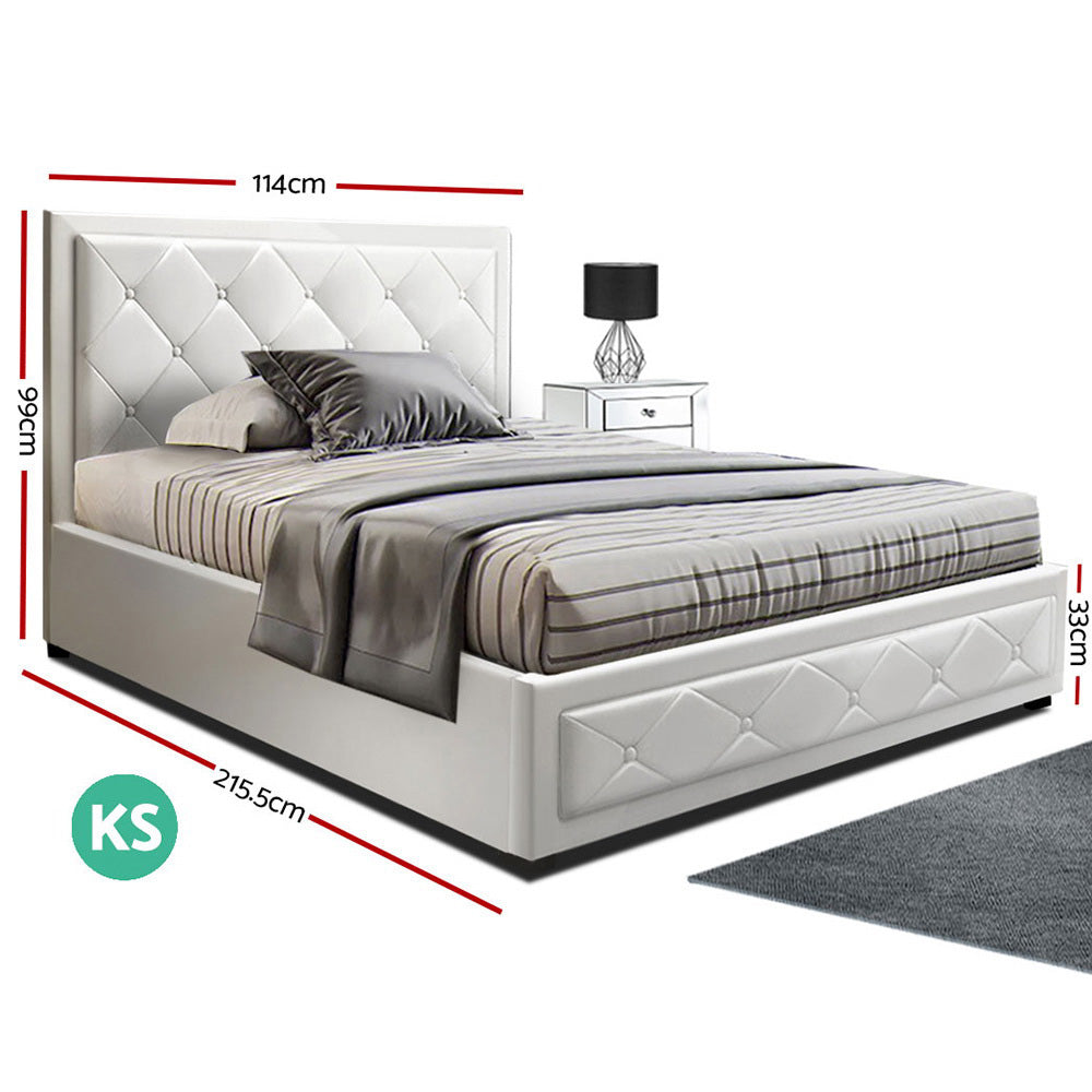 Artiss Bed Frame King Single Size Gas Lift White TIYO-1