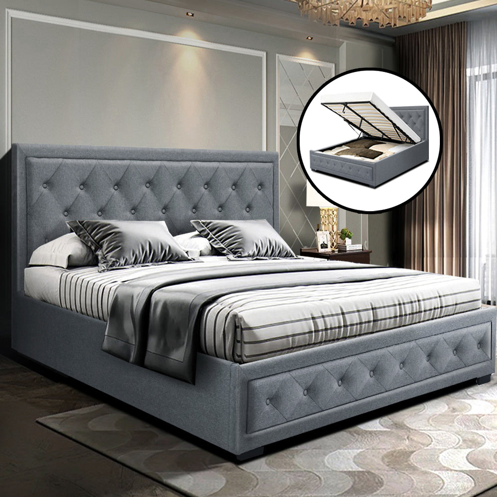 Artiss Bed Frame Queen Size Gas Lift Grey TIYO-7