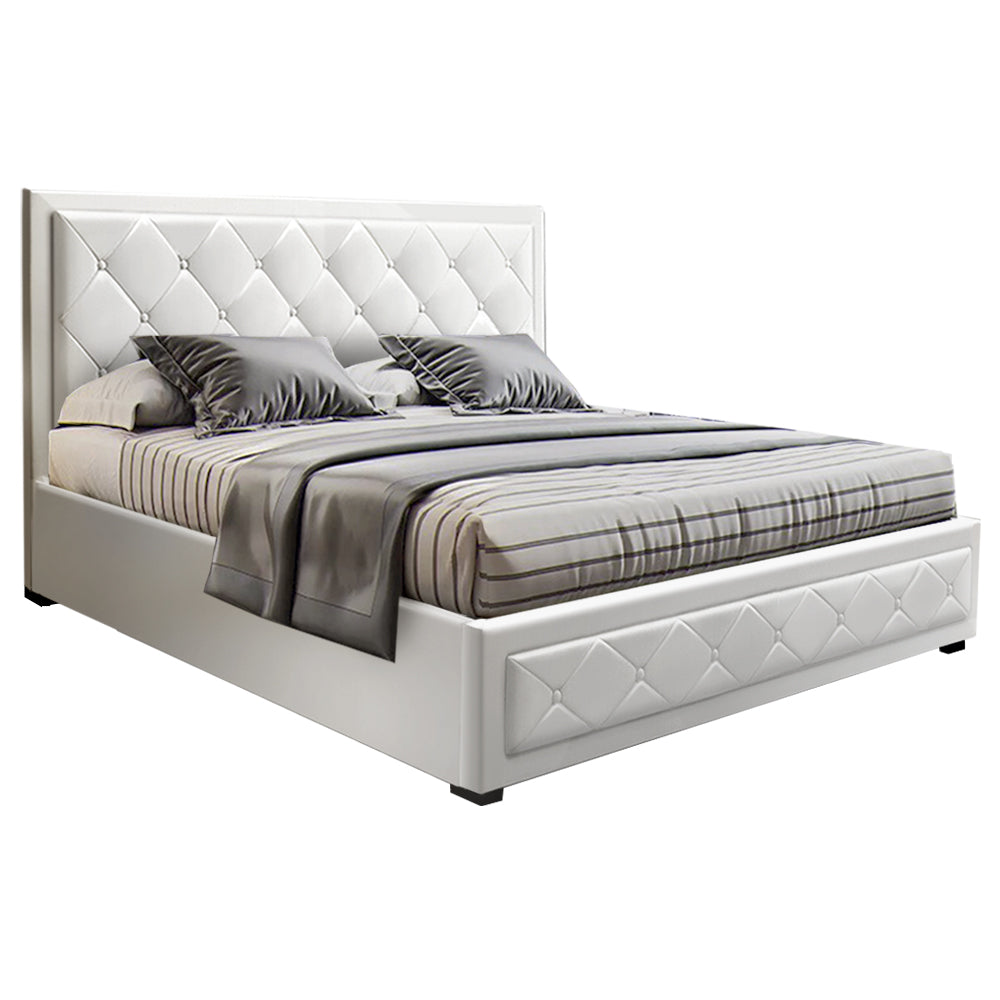 Artiss Bed Frame Queen Size Gas Lift White TIYO-0