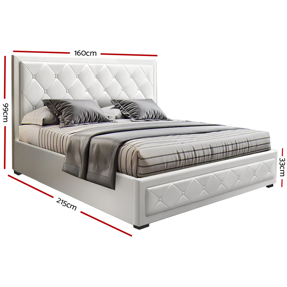 Artiss Bed Frame Queen Size Gas Lift White TIYO-1