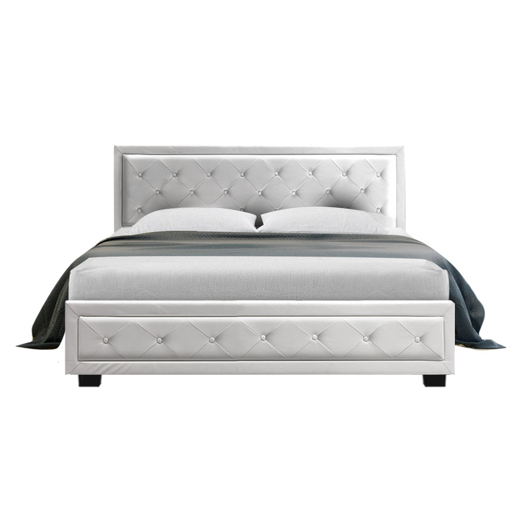 Artiss Bed Frame Queen Size Gas Lift White TIYO-2